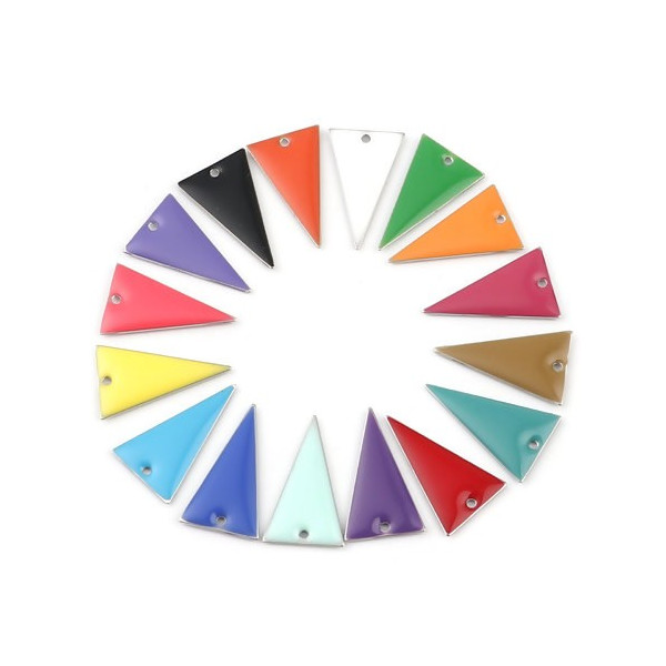 Sequins résine style émaillés Triangle Bleu Roi 22 par 13mm sur une base en métal Argenté