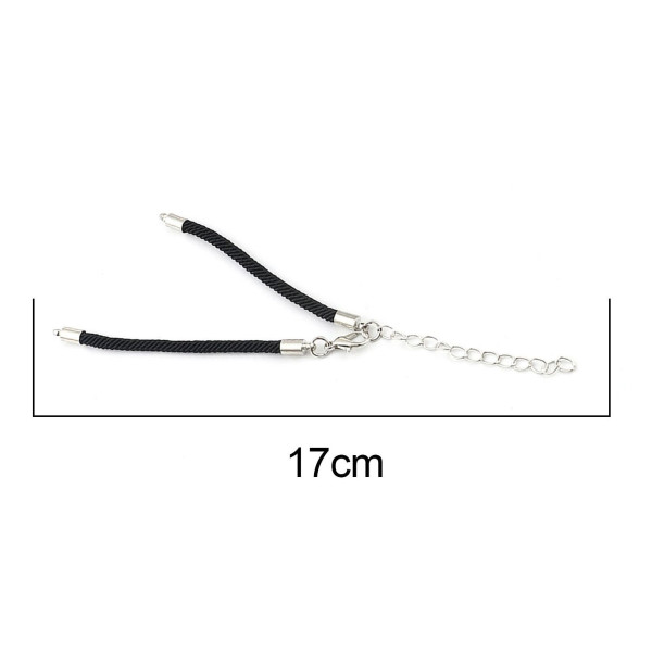 Bracelets Intercalaire cordon Nylon avec chaine de confort Laiton  finition Argenté Coloris Noir