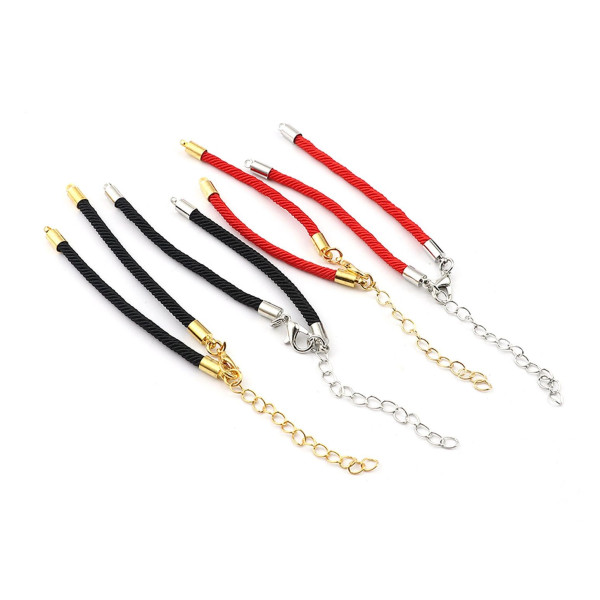 Bracelets Intercalaire cordon Nylon avec chaine de confort Laiton  finition Argenté Coloris Noir