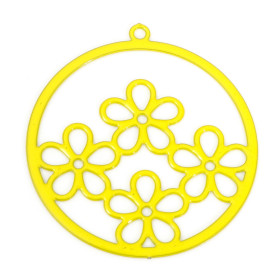 Estampes, pendentifs  multi fleurs dans cercle 25mm métal coloris Jaune