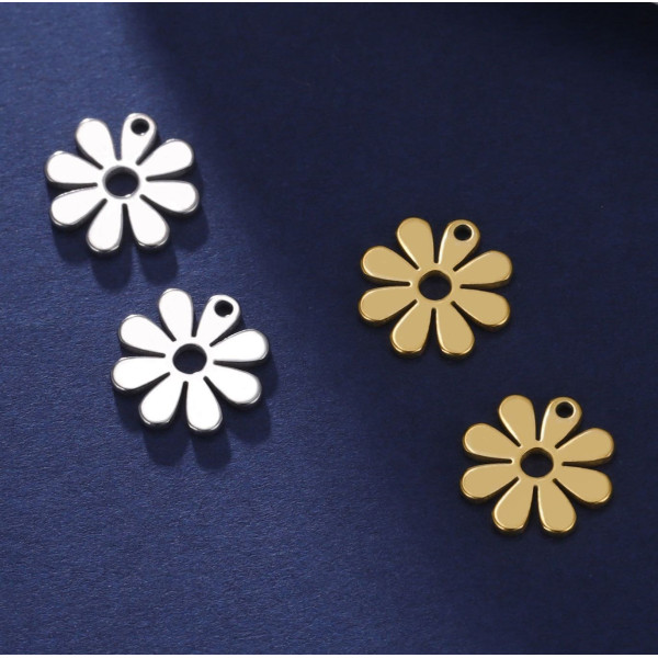 Pendentifs Marguerite 11mm Acier Inoxydable 304 finition Argenté