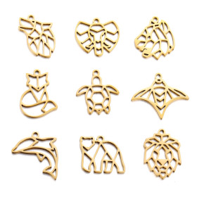 Pendentif Renard style Origami 16mm en Acier Inoxydable 304 finition 18KT