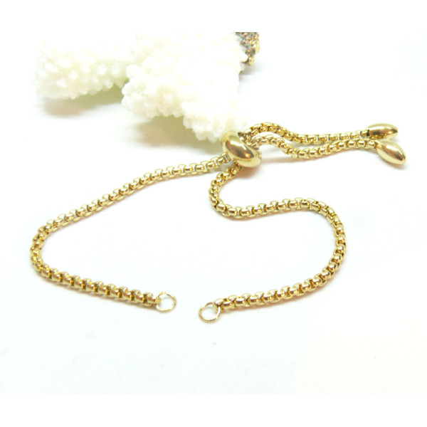 Bracelet Réglable, ajustable - Maille 2.5mm - 22 cm - maille Paloma en Acier Inoxydable 304 - placage Ionique Doré