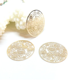 Estampes, pendentifs connecteurs filigrane, forme Ronde Multi fleurs 23mm, Coloris Doré