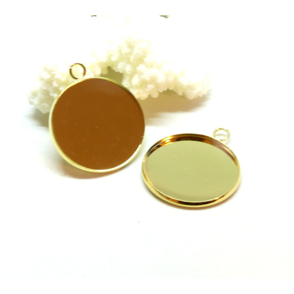 Supports de Pendentif 25 mm, Acier Inoxydable 304, finition Doré à l'or fin 18K