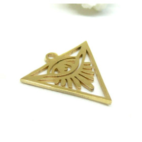 Pendentif Laser cut TRIANGLE Oeil de la protection 20mm Acier Inoxydable finition placage Doré