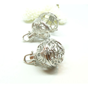 Pendentif, Cage pour Perle, BOLA GROSSESSE  Yoga, Fleur de Lotus 18mm, Boule de Parfum Laiton finition Argent Platine