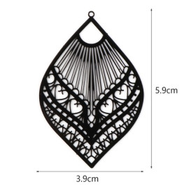 Estampes, pendentif filigrane, Eventail forme Goutte, Marquise  59mm métal Coloris Noir DIY