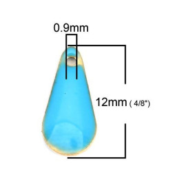 Sequins résine style émaillés Biface Mini Goutte 12 par 5mm Bleu sur une base en métal dore, DIY Bijoux