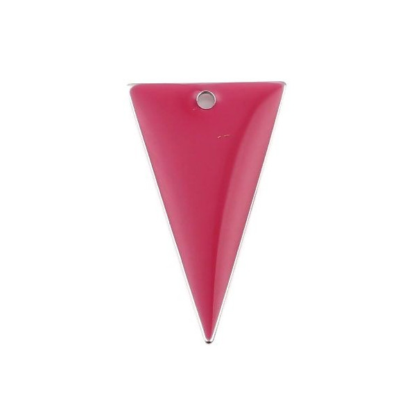 Sequins résine style émaillés Triangle Rose Grenat 22 par 13mm sur une base en métal Argenté, DIY Bijoux