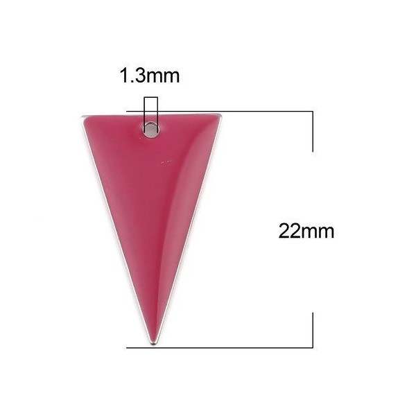 Sequins résine style émaillés Triangle Rose Grenat 22 par 13mm sur une base en métal Argenté, DIY Bijoux