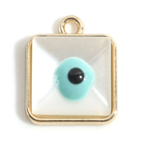 Pendentifs Carré 14mm résine style émaillés amulette, grigri Oeil de la protection sur une base en métal dore, DIY Bijoux
