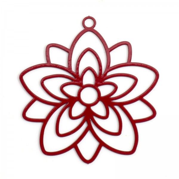 Estampes, pendentif filigrane, Fleur forme Mandala 30mm métal Coloris Rouge DIY