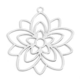 Estampes, pendentif filigrane, Fleur forme Mandala 30mm, métal Coloris Argent Platine DIY