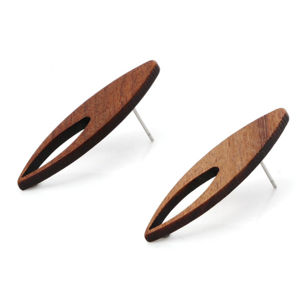 Boucles d'oreille Puce Bois Goutte 37x10mm avec embouts plastique