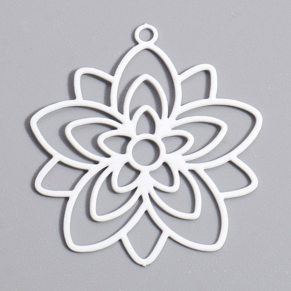 Estampes, pendentif filigrane, Fleur forme Mandala 30mm métal Coloris Blanc DIY