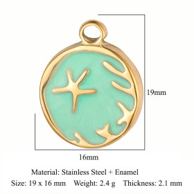 Pendentif Soleil en résine émaillé Bleu 16mm en Acier Inoxydable 304 finition Doré 18KT