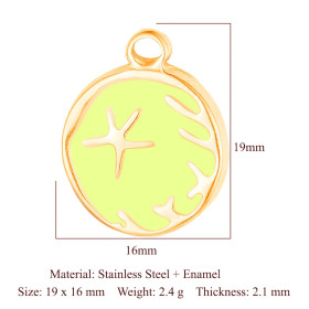 Pendentif Soleil en résine émaillé Jaune flashy 16mm en Acier Inoxydable 304 finition Doré 18KT