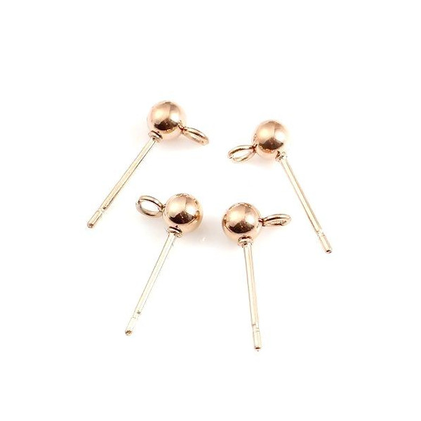 Boucles d’Oreilles Puces Bille 4mm avec Anneau – Acier Inox 316 Doré à l'or fin 18K