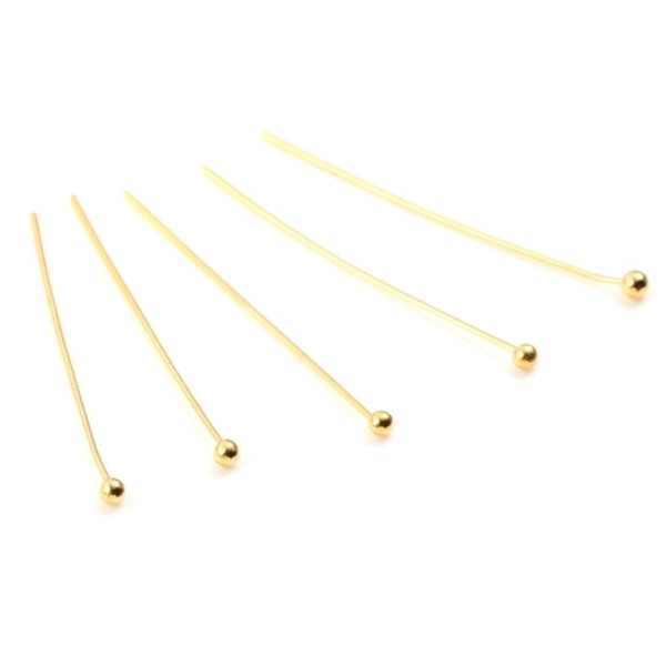 Tiges Têtes Rondes, longueur 25mm par 0.6mm  Acier Inoxydable, finition doré à l'or fin 18K