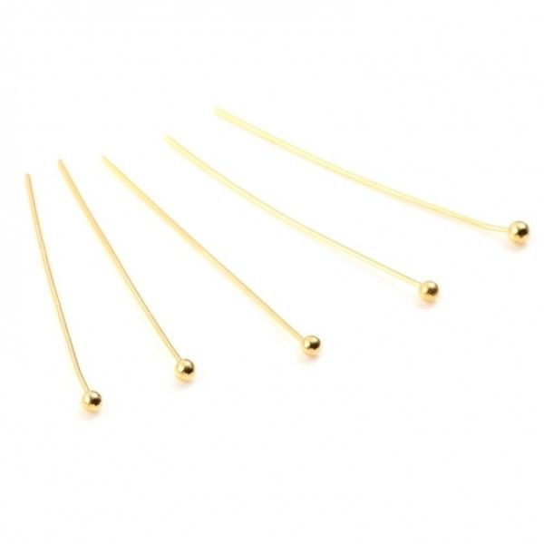 Tiges Têtes Rondes DORE longueur 50mm par 0.5mm Laiton finition OR 18KT