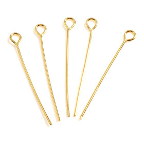 Tiges Clous Œil 20 par 0.6 mm, Acier Inoxydable 304, finition Doré  à l'or fin 18K