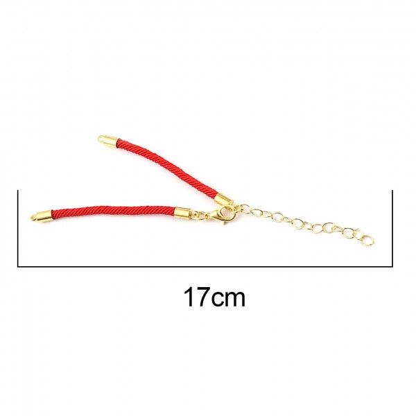 Bracelets Intercalaire cordon Nylon avec chaîne de confort Laiton  finition Doré Coloris Rouge