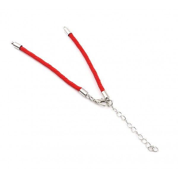Bracelets Intercalaire cordon Nylon avec chaîne de confort Laiton  finition Argenté Coloris Rouge