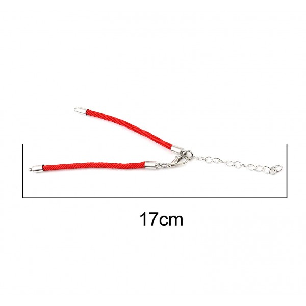 Bracelets Intercalaire cordon Nylon avec chaîne de confort Laiton  finition Argenté Coloris Rouge