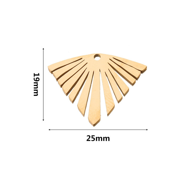 Pendentif Eventail Art deco 19mm, Acier Inoxydable 304 Doré à l'or fin 18K