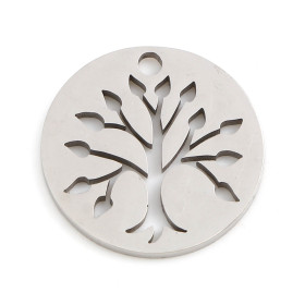 PS11751693 – Lot de 2 Pendentifs Arbre dans Cercle 16mm – Acier Inoxydable 201 Argenté