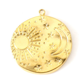 Pendentif Galaxie dans Cercle 21mm Acier Inoxydable 304 finition placage Doré 18KT