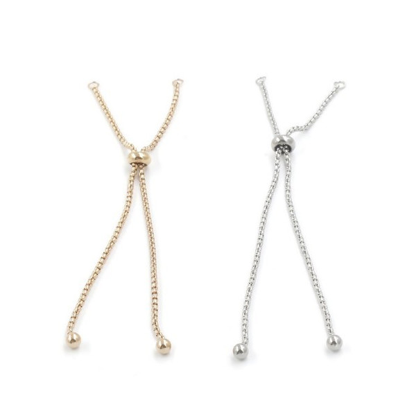 Bracelet Réglable, ajustable - Maille 2,5mm - 25cm - maille Paloma en Acier Inoxydable 304 - placage Argent Platine