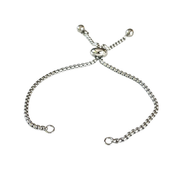 Bracelet Réglable, ajustable - Maille 2mm - 24 cm - maille Paloma en Acier Inoxydable 304 - placage Argent Platine