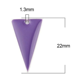 Sequins résine style émaillés Triangle Violet 22 par 13mm sur une base en métal Argenté