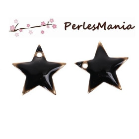 Sequins médaillons émaillés biface ETOILE 12 par 11mm NOIRE base doré