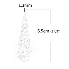 Estampes pendentif filigrane  Grande Goutte travaillées de 65mm cuivre couleur Argent Platine