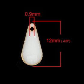 PS110237812 – PAX lot de 2 ou 4 Sequins Résine Biface Mini Goutte 12 x 5 mm – Cuivre Doré & Émaillé Blanc