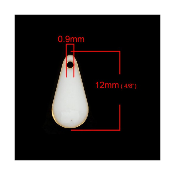 PS110237812 – PAX lot de 2 ou 4 Sequins Résine Biface Mini Goutte 12 x 5 mm – Cuivre Doré & Émaillé Blanc