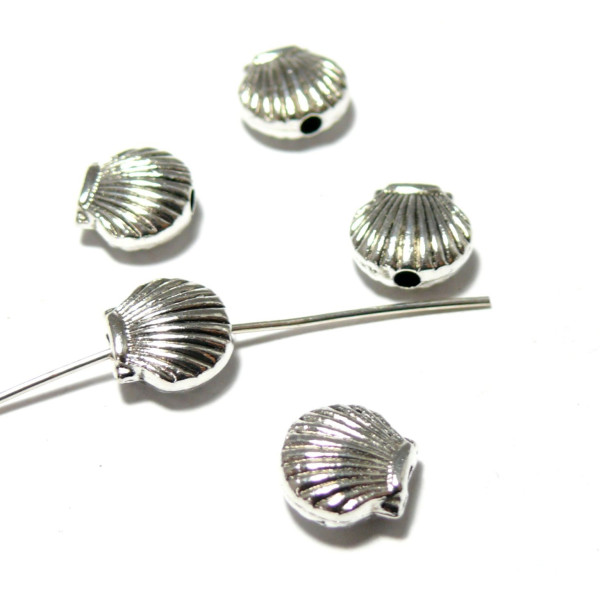 Perles intercalaires Coquille Saint Jacques, métal finition Argent Antique