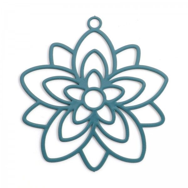 Estampes, pendentif filigrane, Fleur forme Mandala 30mm métal Coloris Bleu Canard