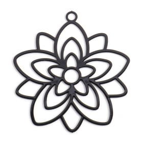 Estampes, pendentif filigrane, Fleur forme Mandala 30mm métal Coloris Noir DIY