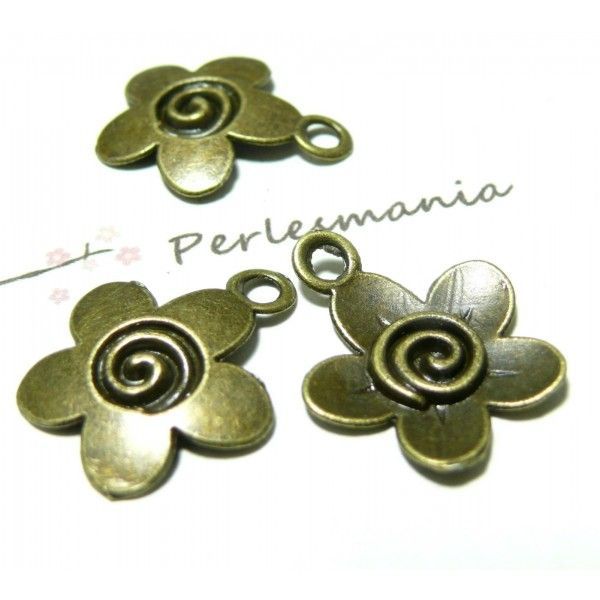 pendentifs breloque fleur spirale métal couleur Bronze