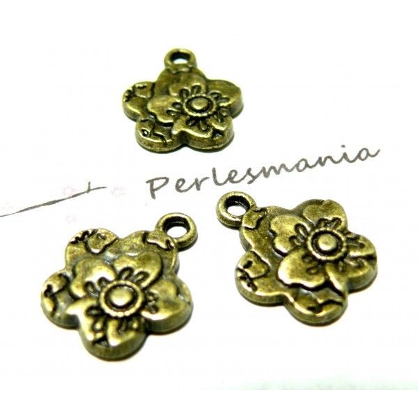 Apprêt bijoux 6 breloques fleurs zen Bronze