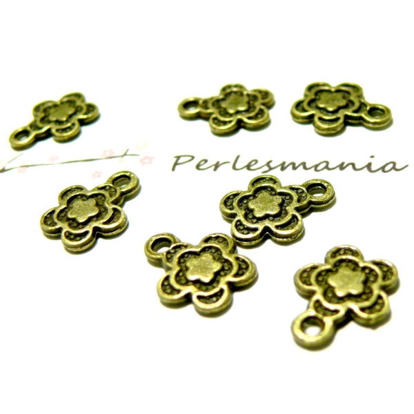 Lot de 20 breloques petite fleur métal couleur Bronze