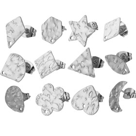 Boucles d'oreilles Puce Goutte Martelée 12mm avec trou et embouts en Acier inoxydable 304 finition Argenté