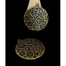 Pendentifs breloques MEDAILLON FLEURS BRONZE