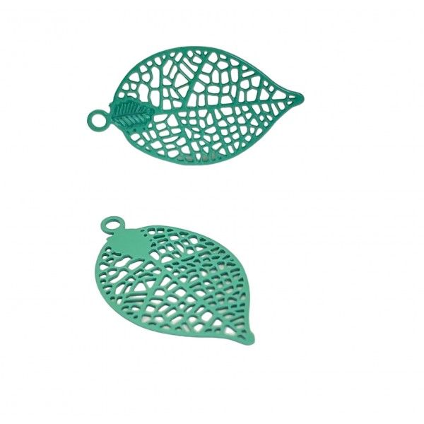 Estampes pendentif filigrane Feuille Vert d'eau de 20mm