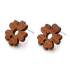 Boucles d'oreille Puce Bois Fleur 18mm avec trou d'attache et embouts plastique DIY
