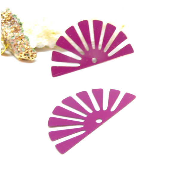 Estampes pendentif filigrane demi Soleil Eventail Rose foncé Orchidée 18 par 35 mm